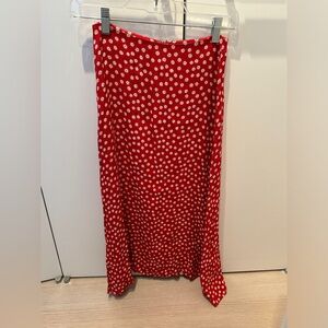 Reformation Catania Floral Print red and white midi skirt